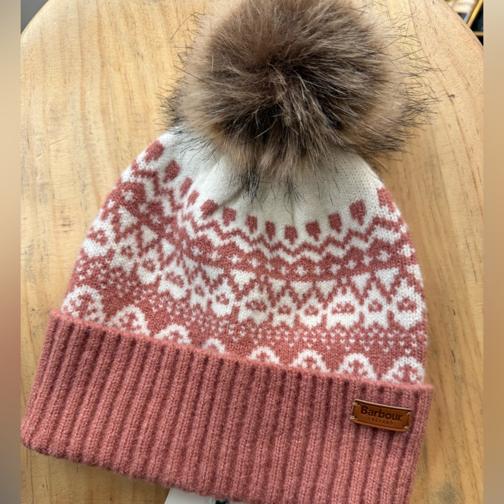 Barbour Alpine Ladies Fairisle Pom Beanie - Dusty Rose